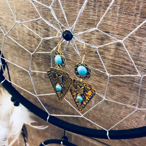 *NEW* Gold & Turquoise Drop Native earring - Picture 4 of 7